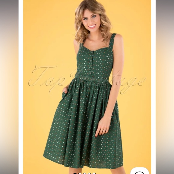 Collectif Clothing Modcloth 50s Jemima Polka Dot Swing Dress in Green size 12 - Picture 2 of 8
